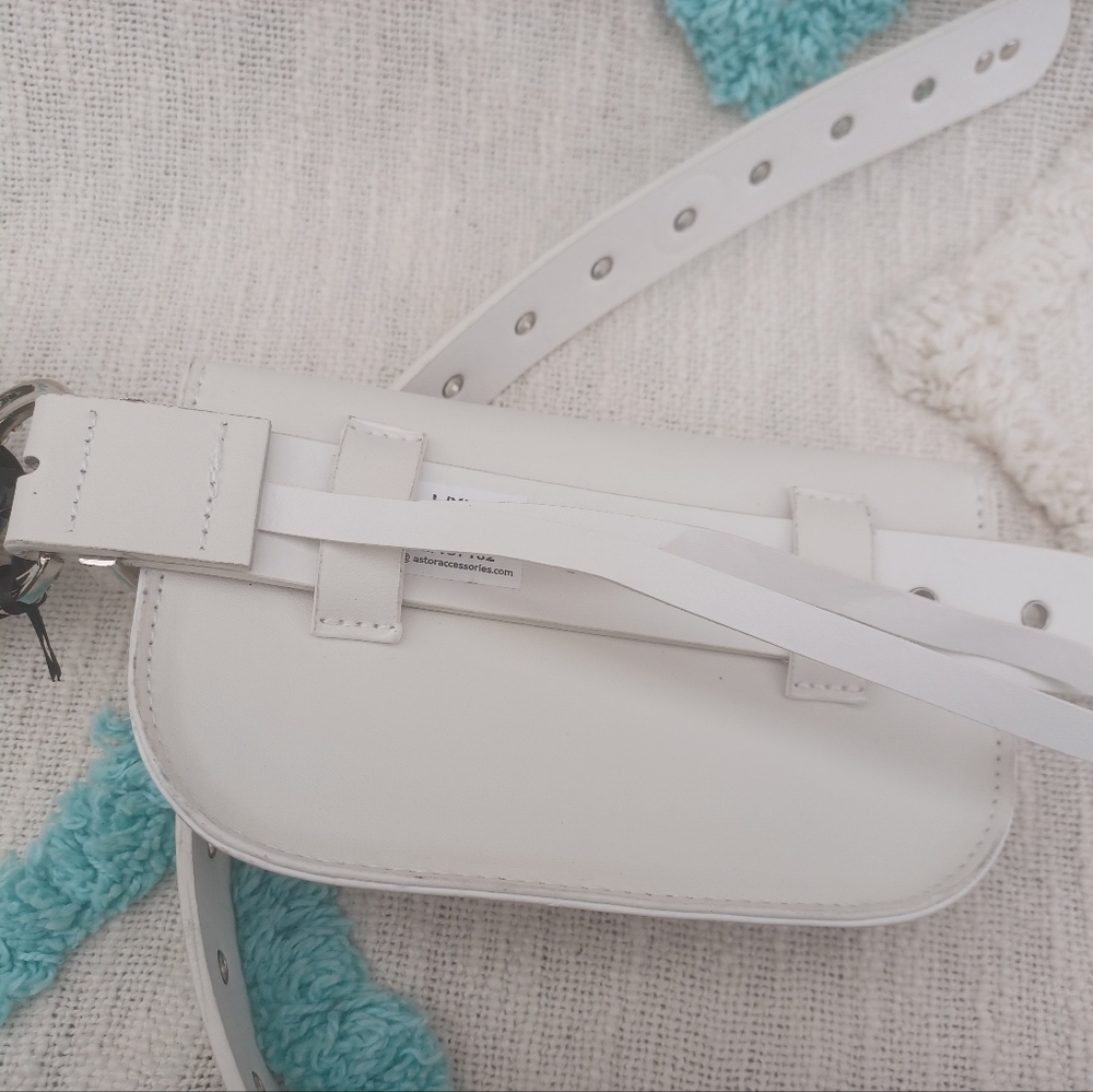 bebe White Studded Logo Crossbody Belt Bag - Picture 7 of 8